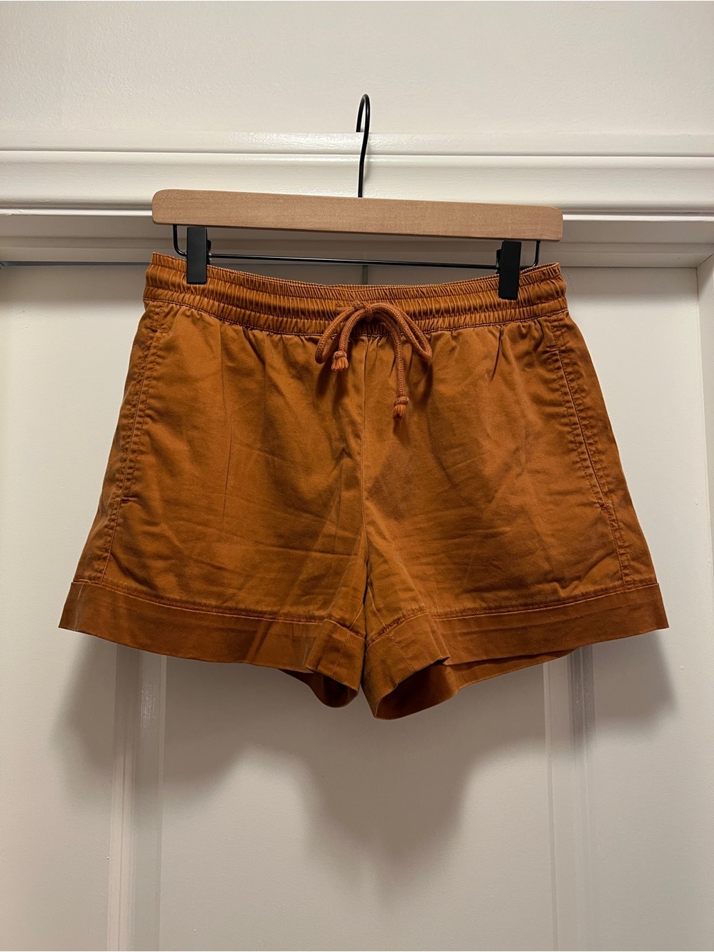 Lou & Grey High-Waist Drawstring Shorts in Rust Orange